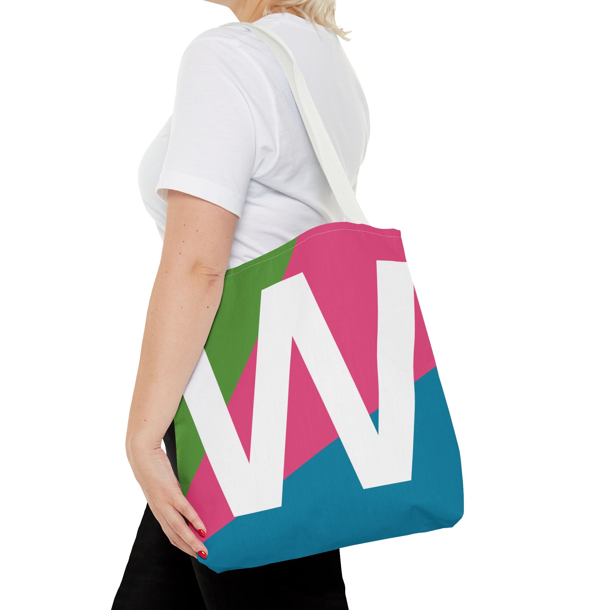 Monogram 'W' Colorblock Tote Bag — Personalized Initial W Shoulder Tote
