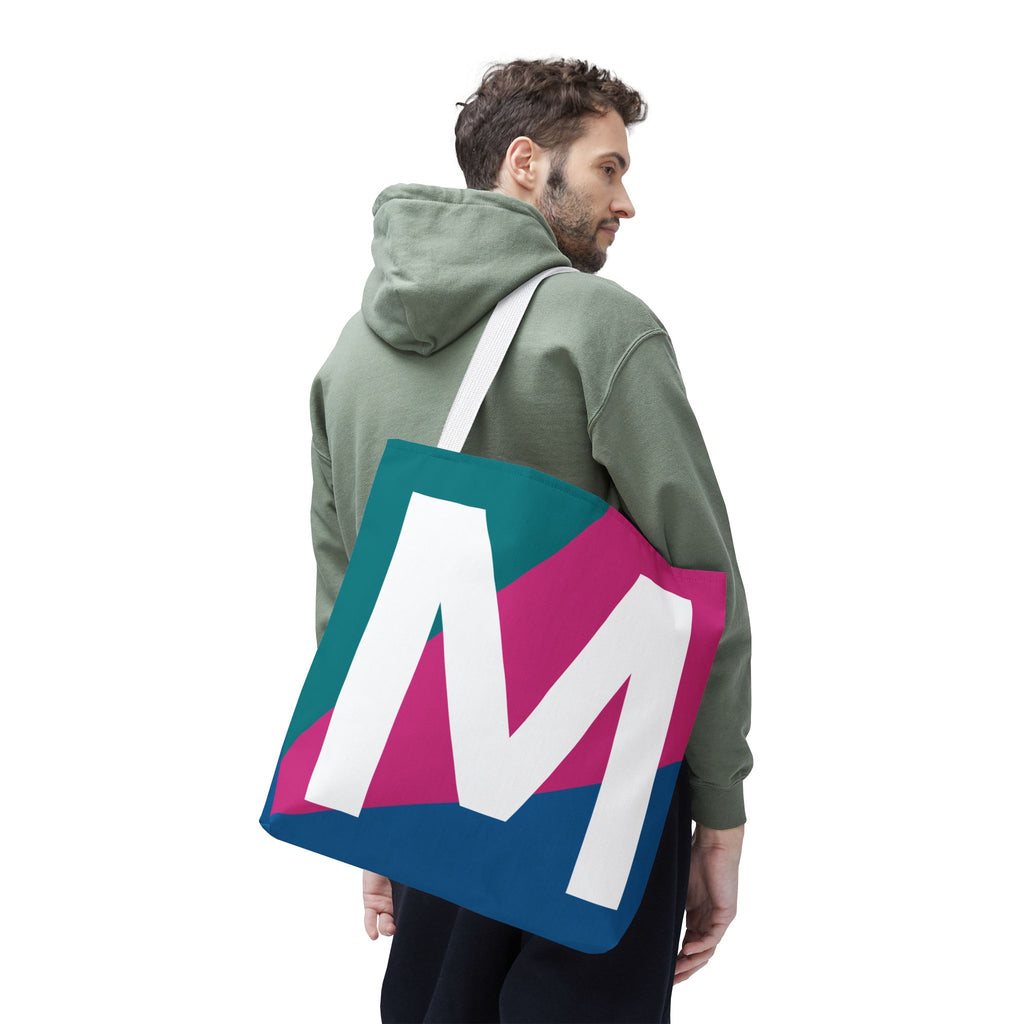 Monogram 'M' Colorblock Tote Bag — Personalized Initial M Shoulder Tote