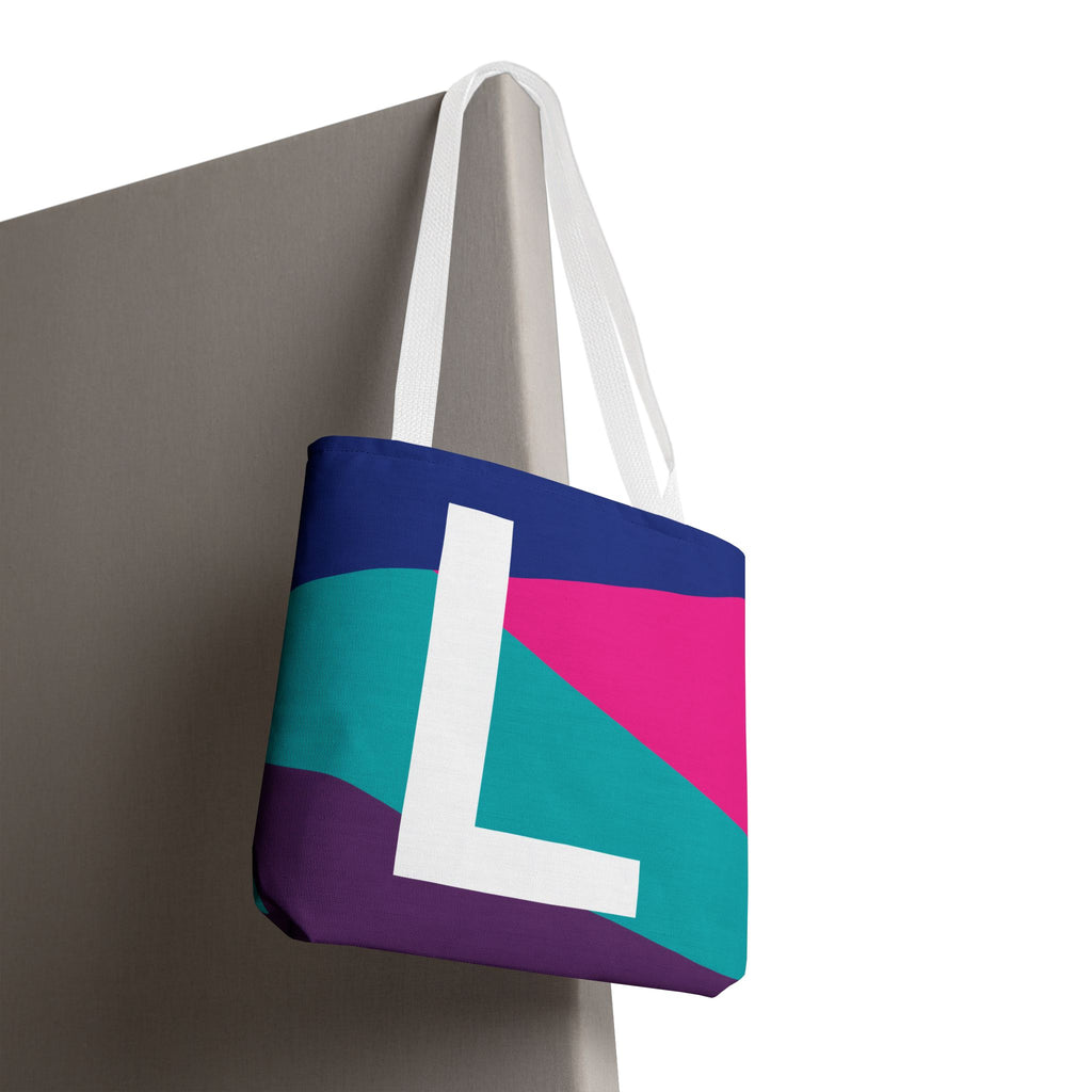 Monogram 'L' Colorblock Tote Bag — Personalized Initial L Shoulder Tote