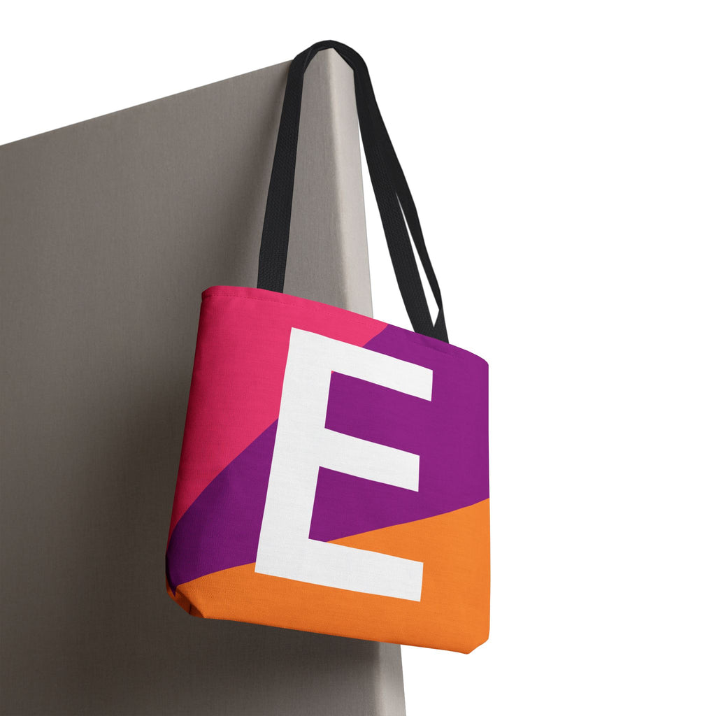 Monogram 'E' Colorblock Tote Bag — Personalized Initial E Shoulder Tote