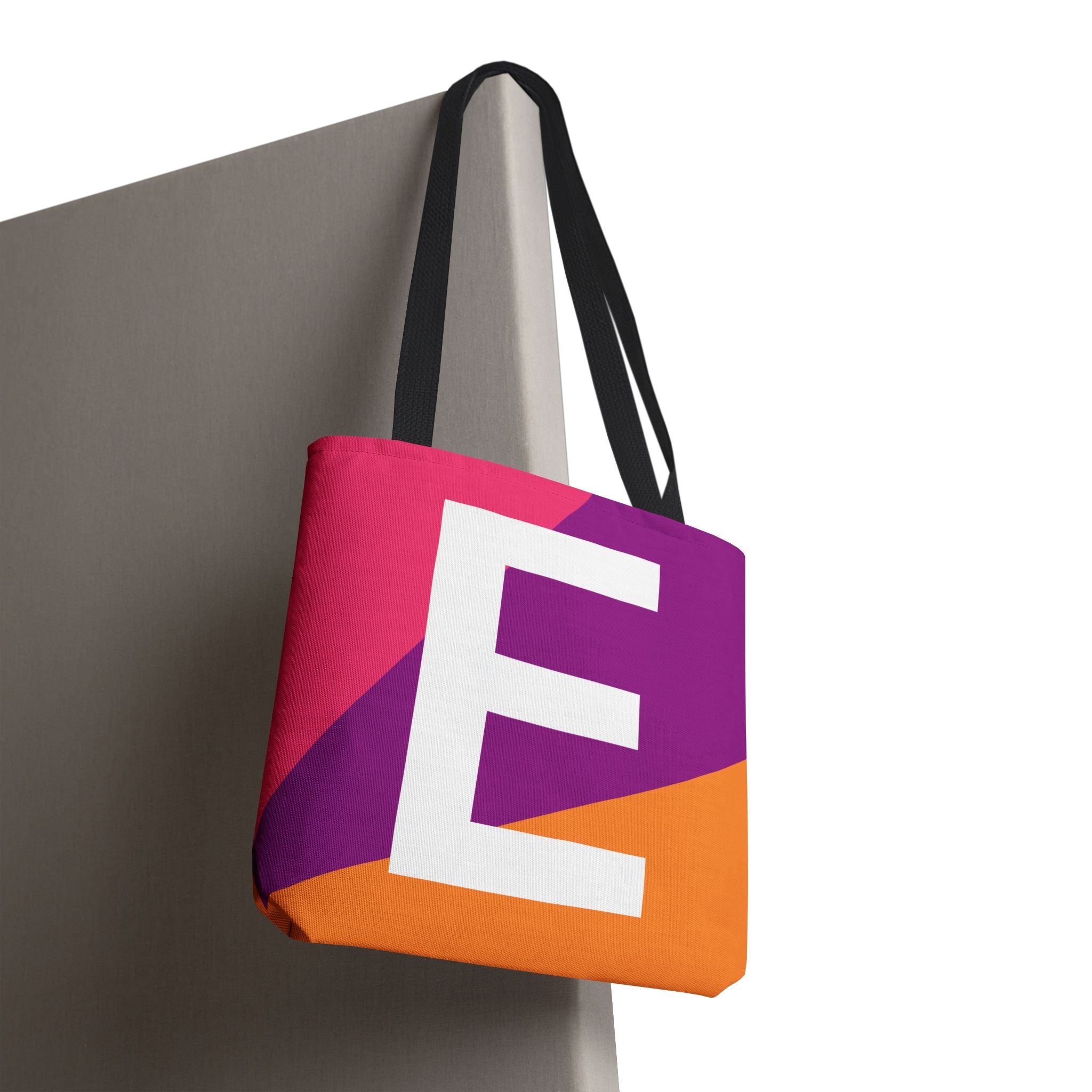 Monogram 'E' Colorblock Tote Bag — Personalized Initial E Shoulder Tote