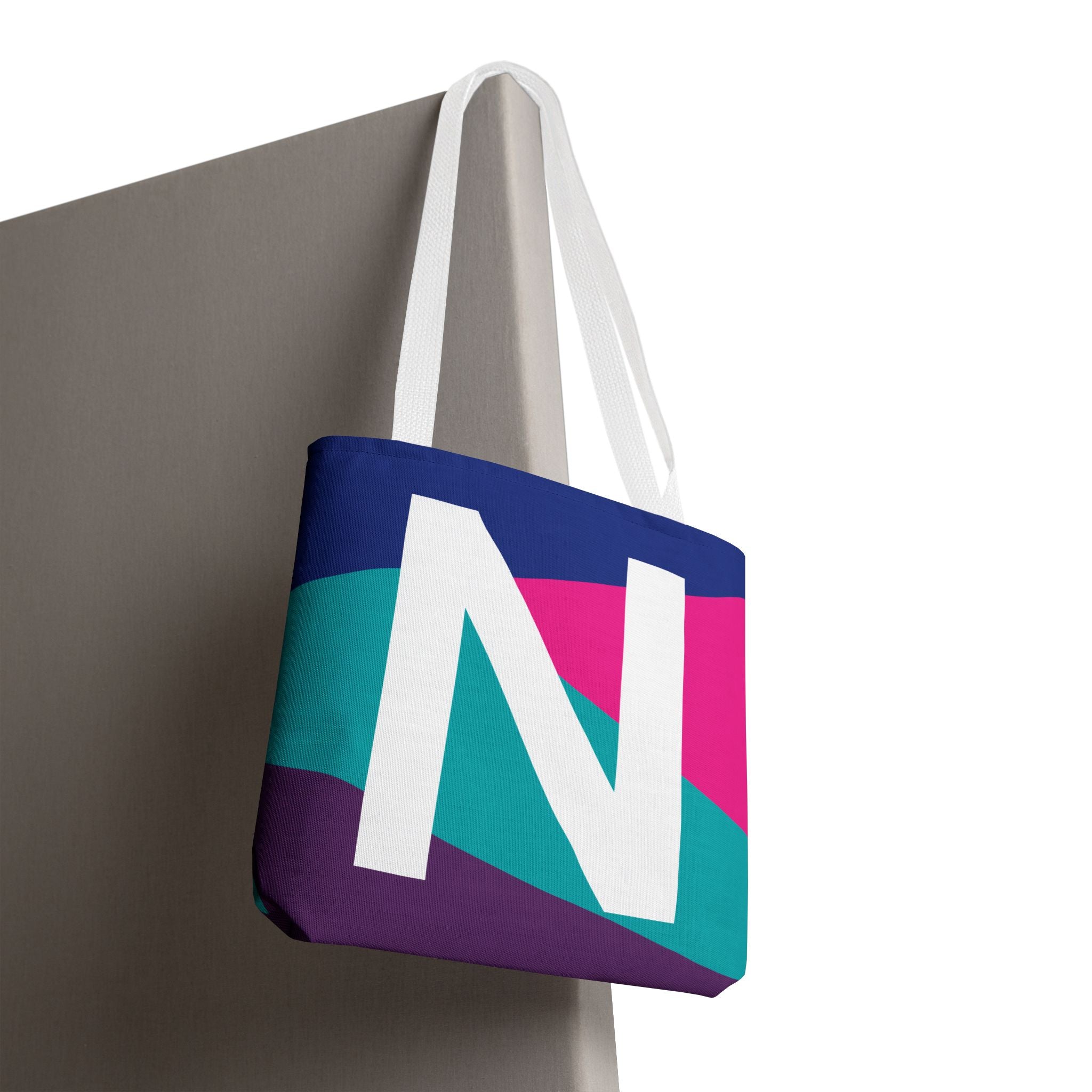 Monogram 'N' Colorblock Tote Bag — Personalized Initial N Shoulder Tote