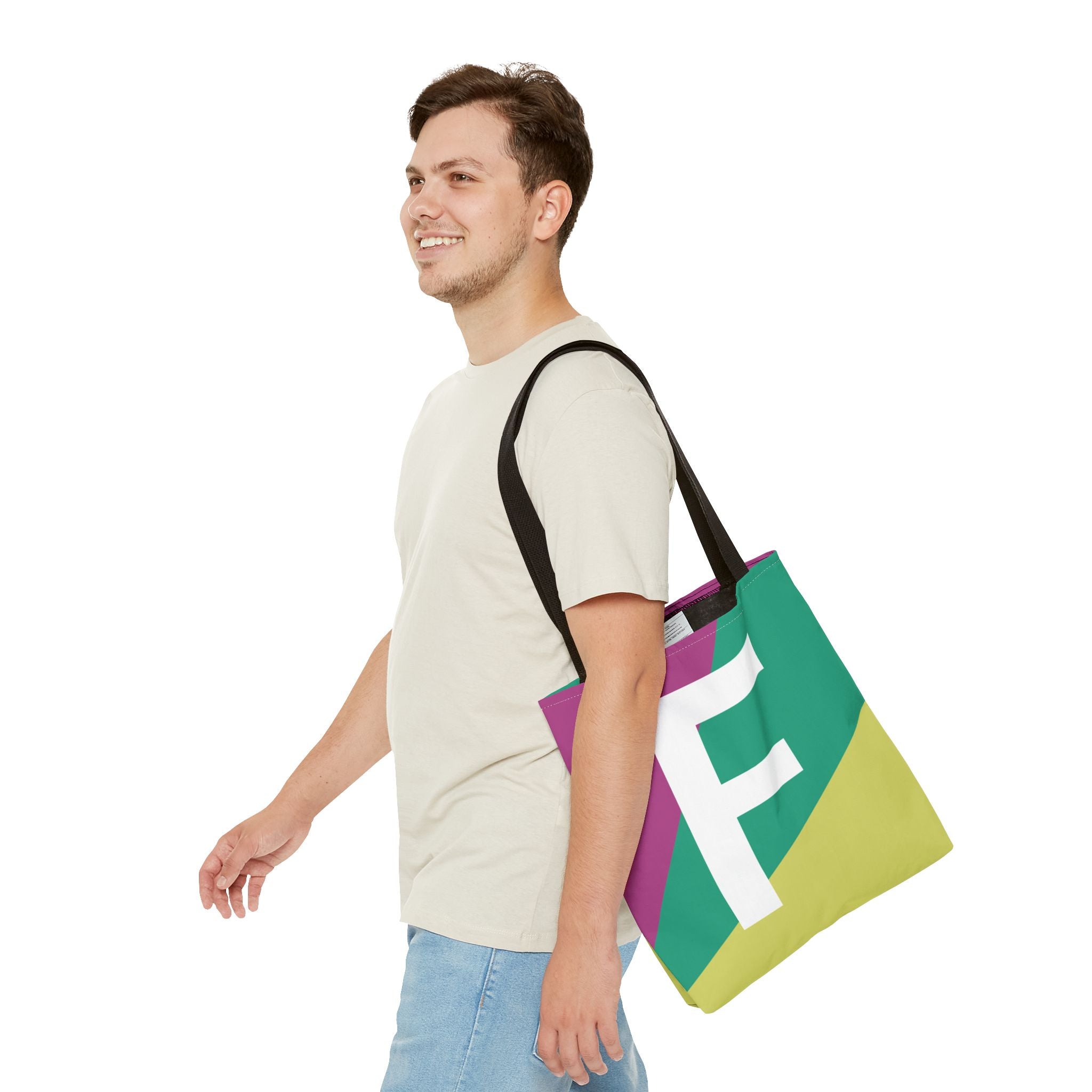 Monogram 'F' Colorblock Tote Bag — Personalized Initial F Shoulder Tote