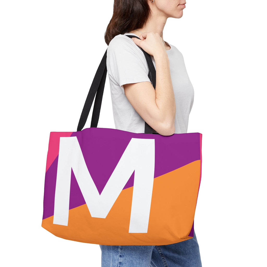 Personalized 'M' Colorblock Tote Bag — Monogram Weekender Tote