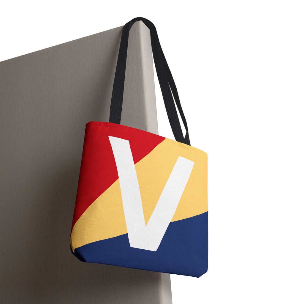Monogram 'V' Colorblock Tote Bag — Personalized Initial V Shoulder Tote