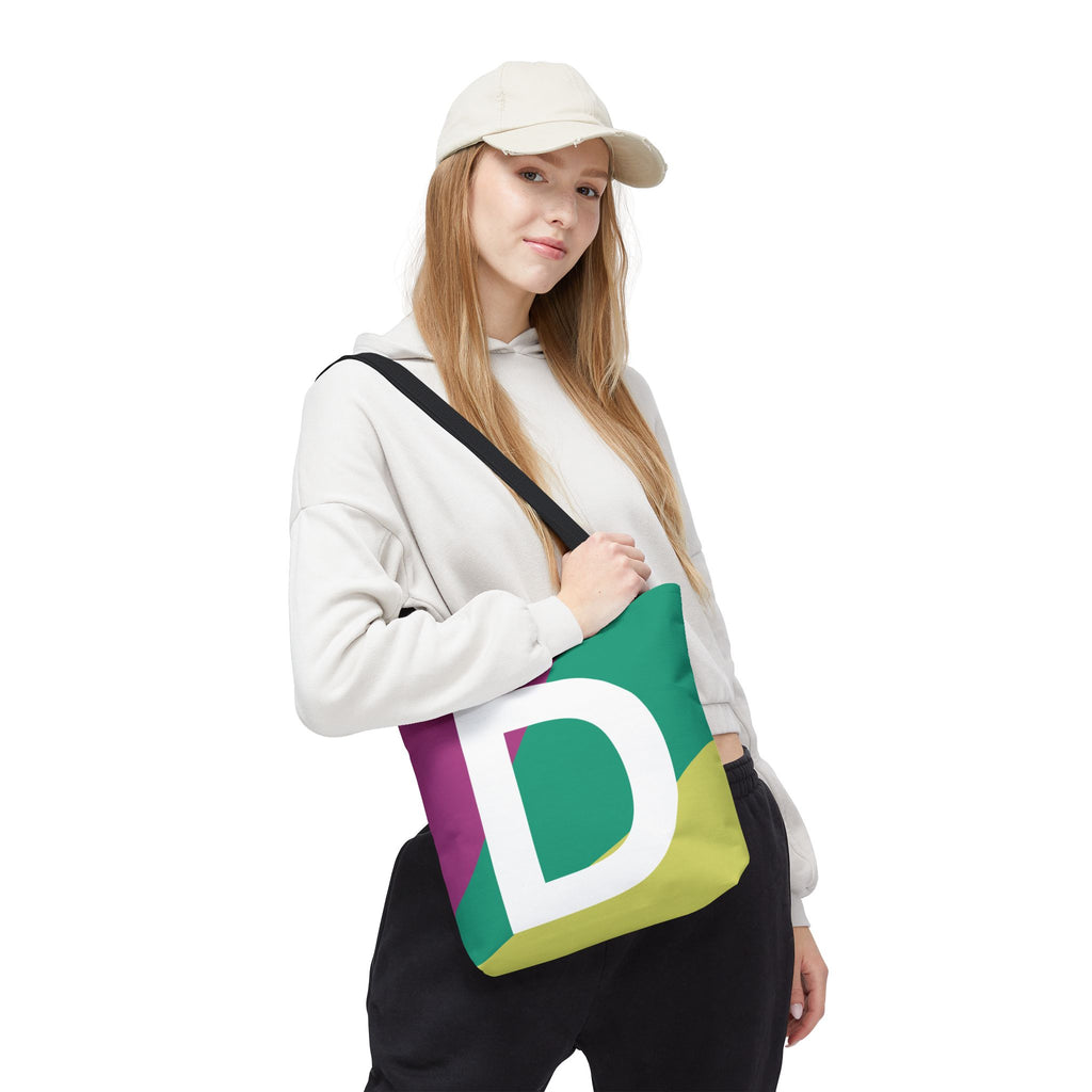 Monogram 'D' Colorblock Tote Bag — Personalized Initial D Shoulder Tote