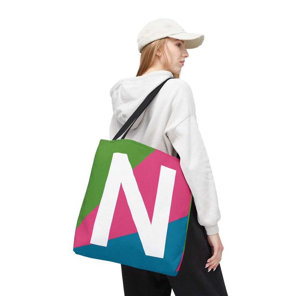 Monogram 'N' Colorblock Tote Bag — Personalized Initial N Shoulder Tote