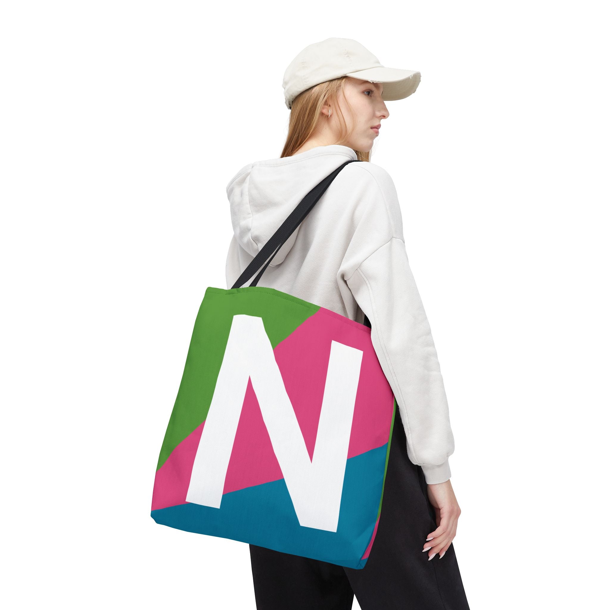 Monogram 'N' Colorblock Tote Bag — Personalized Initial N Shoulder Tote
