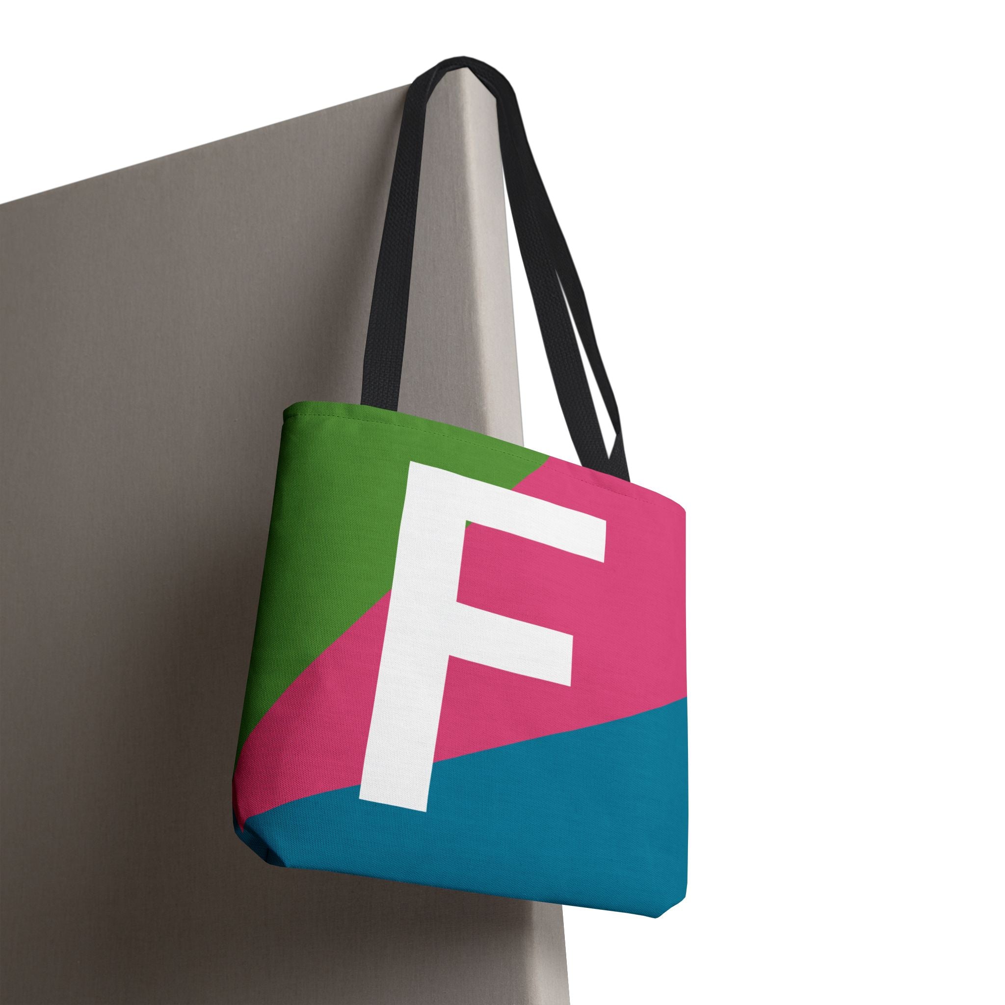 Monogram 'F' Colorblock Tote Bag — Personalized Initial F Shoulder Tote