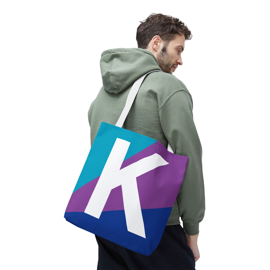 Monogram 'K' Colorblock Tote Bag — Personalized Initial K Shoulder Tote