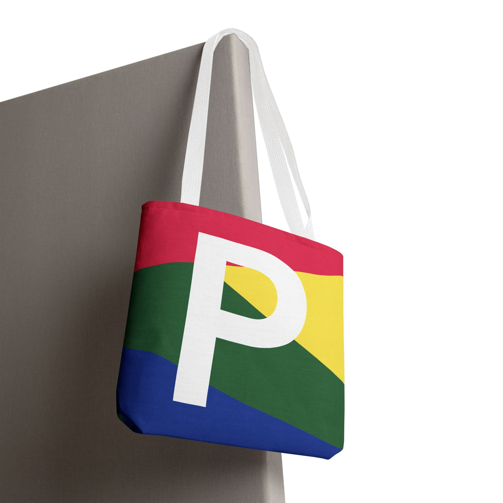 Monogram 'P' Colorblock Tote Bag — Personalized Initial P Shoulder Tote