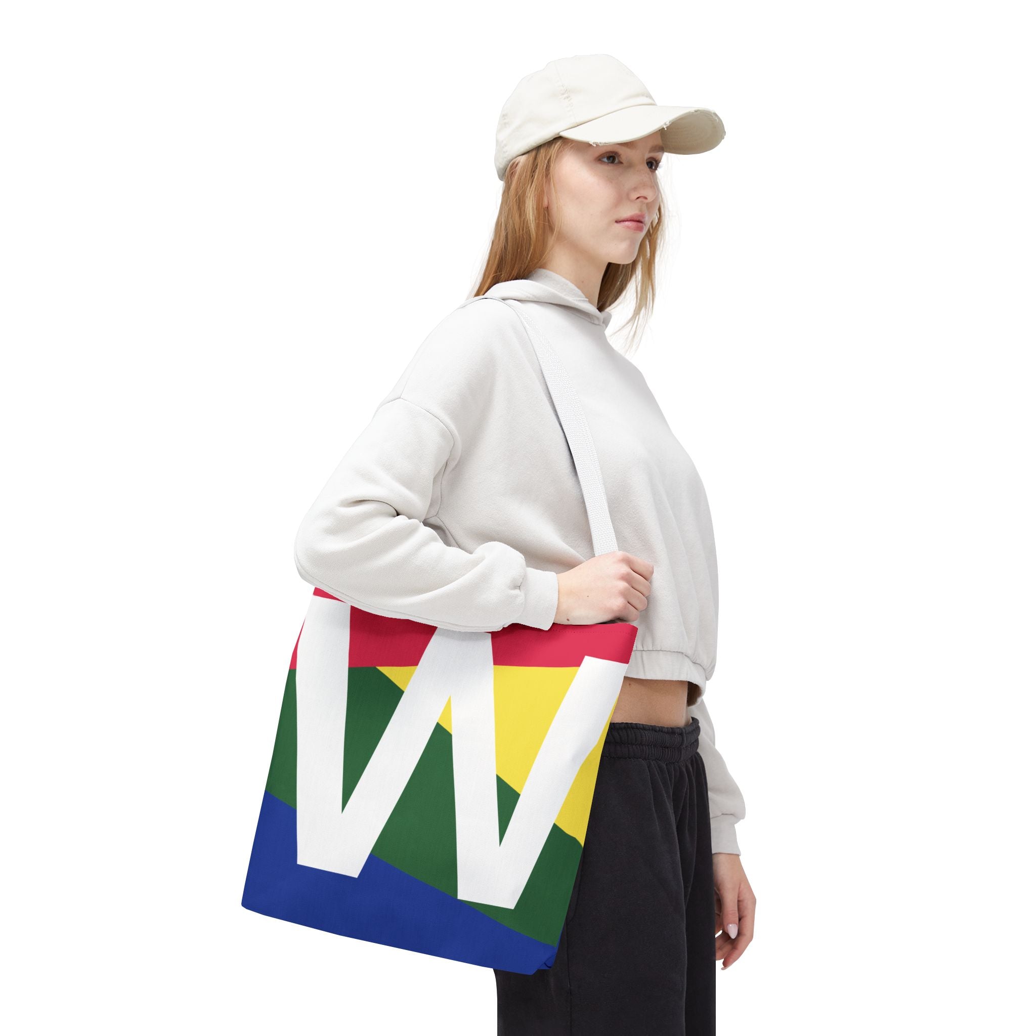 Monogram 'W' Colorblock Tote Bag — Personalized Initial W Shoulder Tote