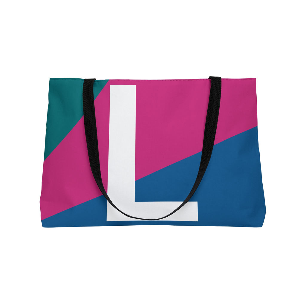 Personalized 'L' Colorblock Tote Bag — Monogram Weekender Tote