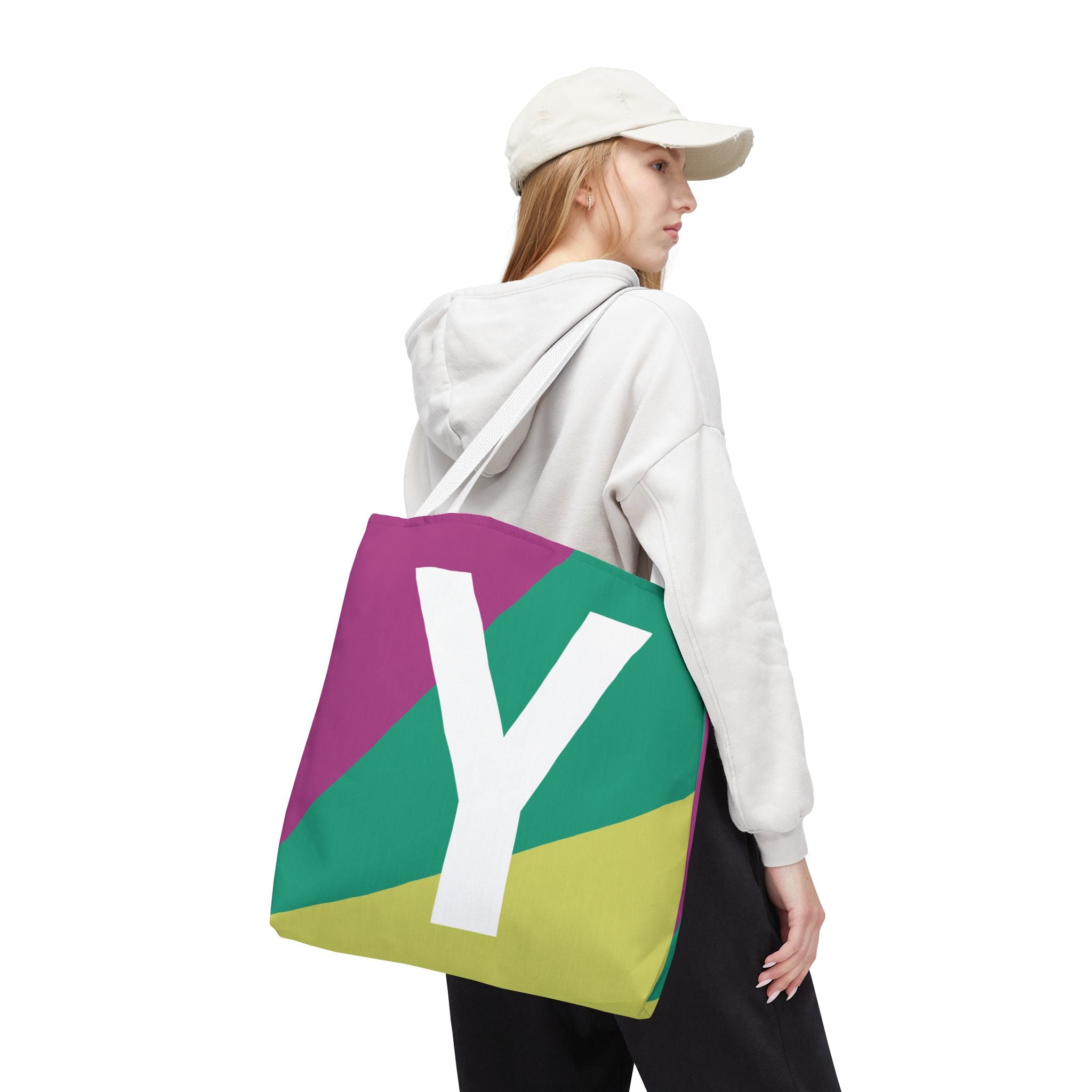 Monogram 'Y' Colorblock Tote Bag — Personalized Initial Y Shoulder Tote