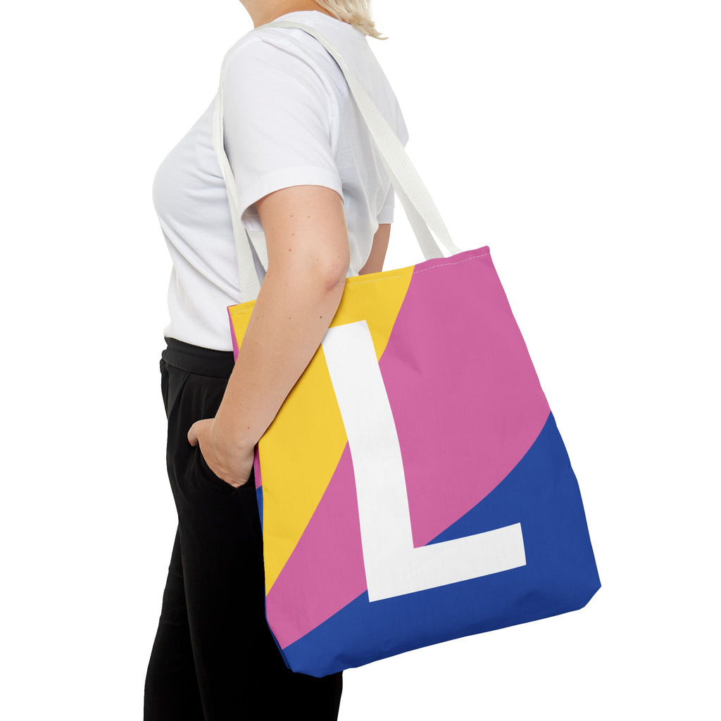 Monogram 'L' Colorblock Tote Bag — Personalized Initial L Shoulder Tote