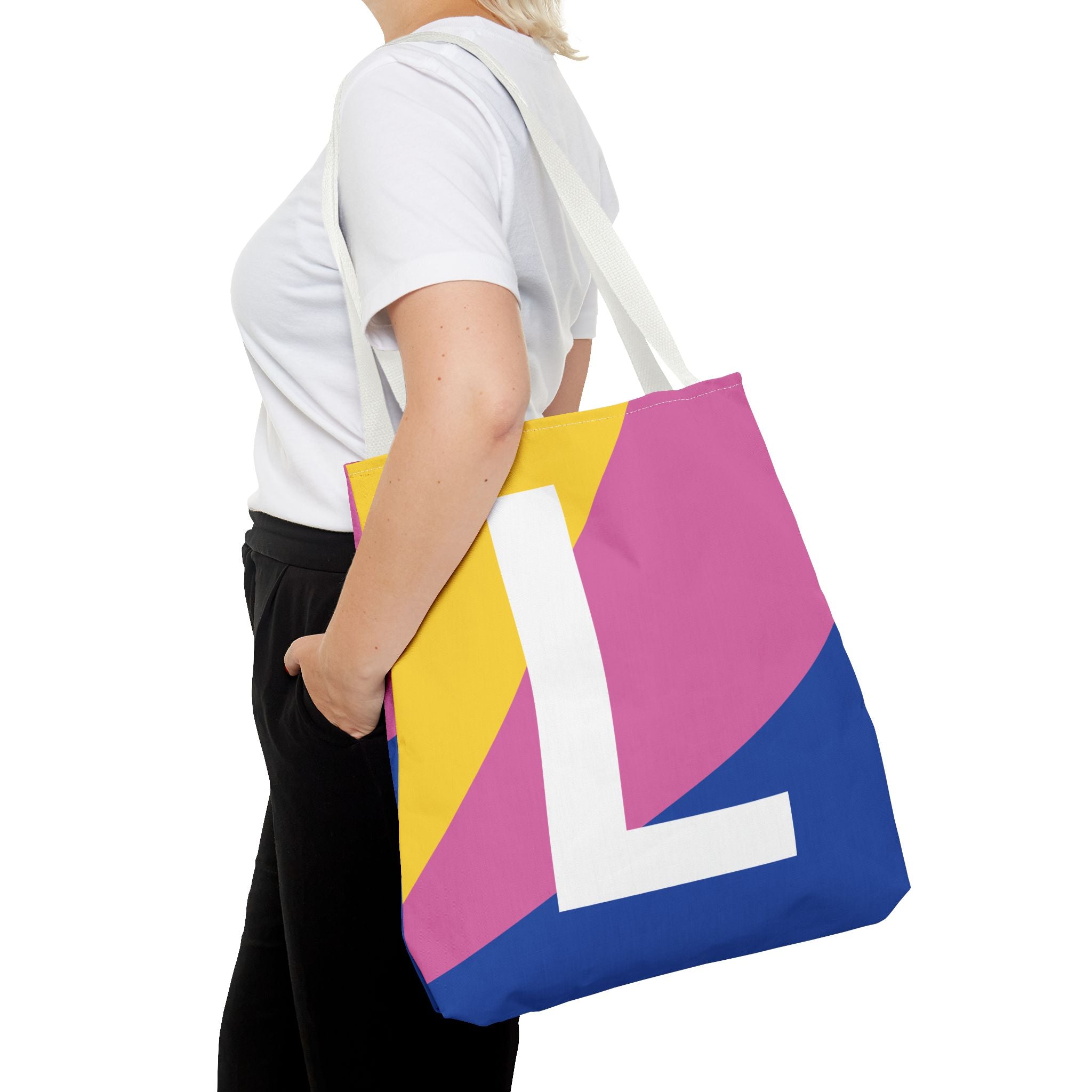 Monogram 'L' Colorblock Tote Bag — Personalized Initial L Shoulder Tote
