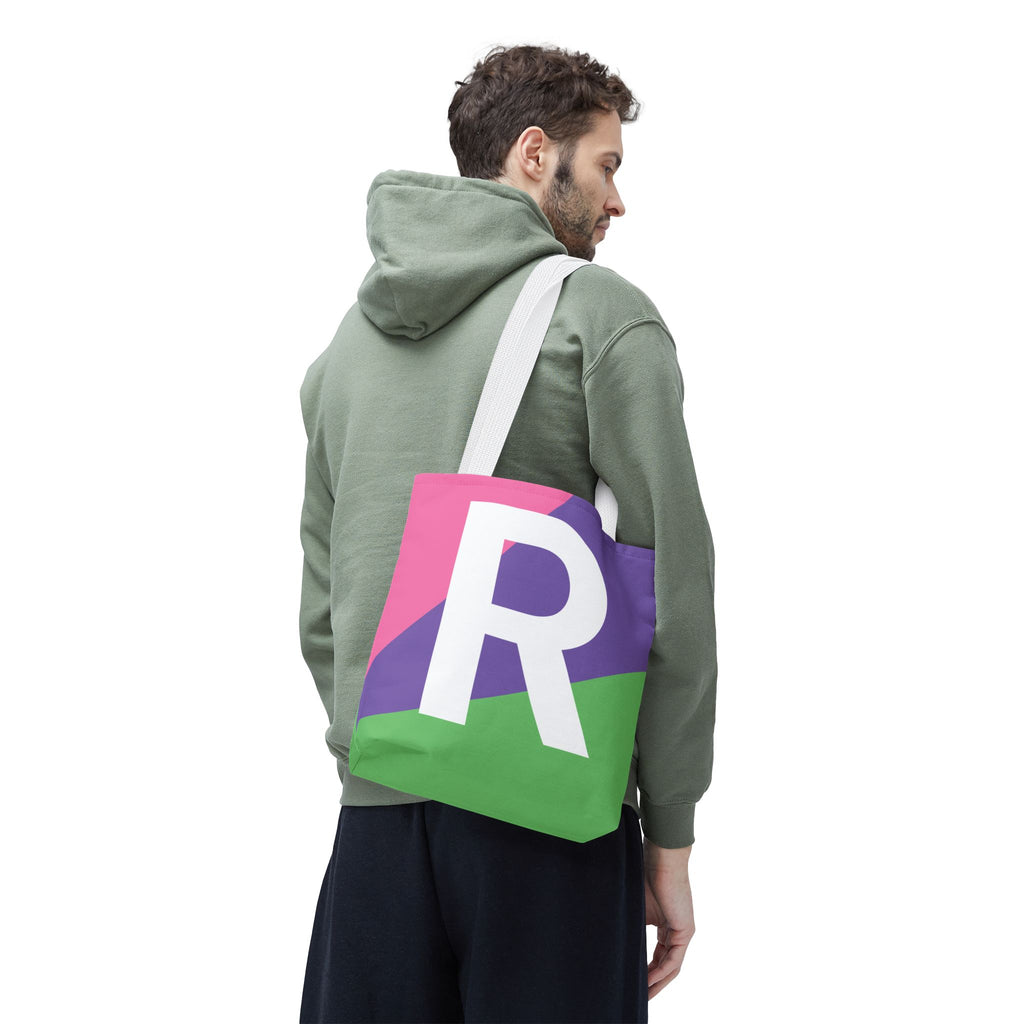 Monogram 'R' Colorblock Tote Bag — Personalized Initial R Shoulder Tote
