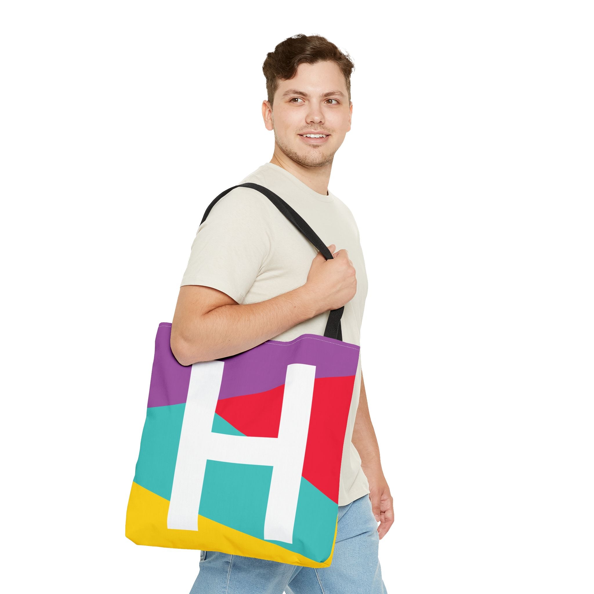 Monogram 'H' Colorblock Tote Bag — Personalized Initial H Shoulder Tote