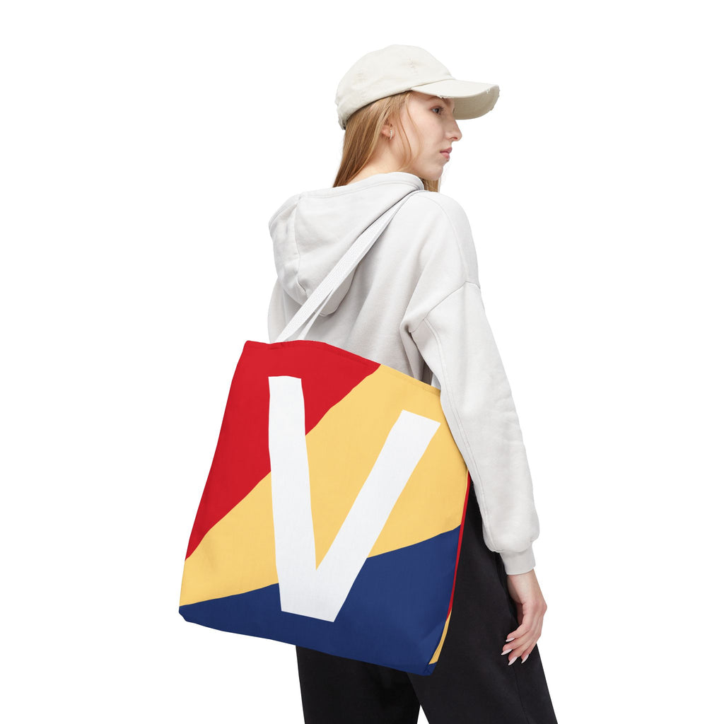 Monogram 'V' Colorblock Tote Bag — Personalized Initial V Shoulder Tote