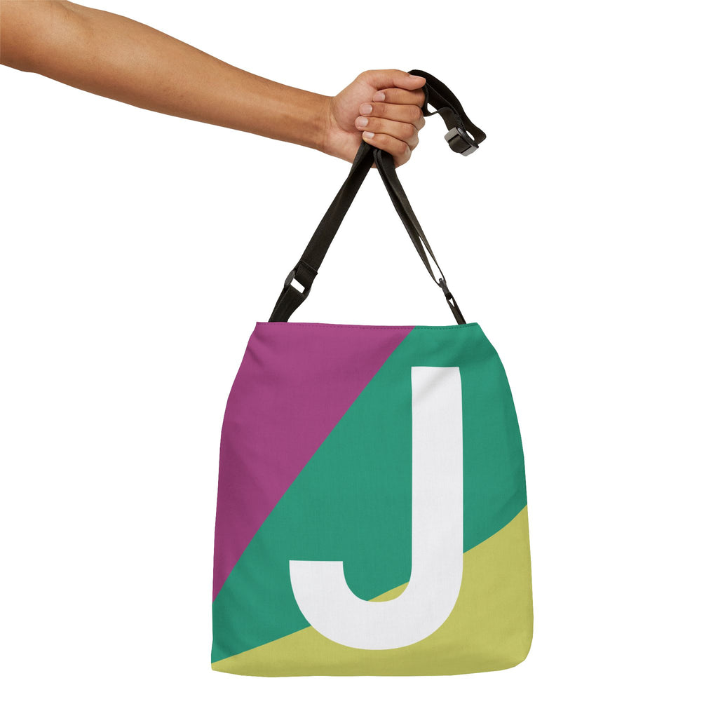 Initial Letter 'J' Colorblock Adjustable Tote Bag — Monogram Alphabet Shoulder Bag