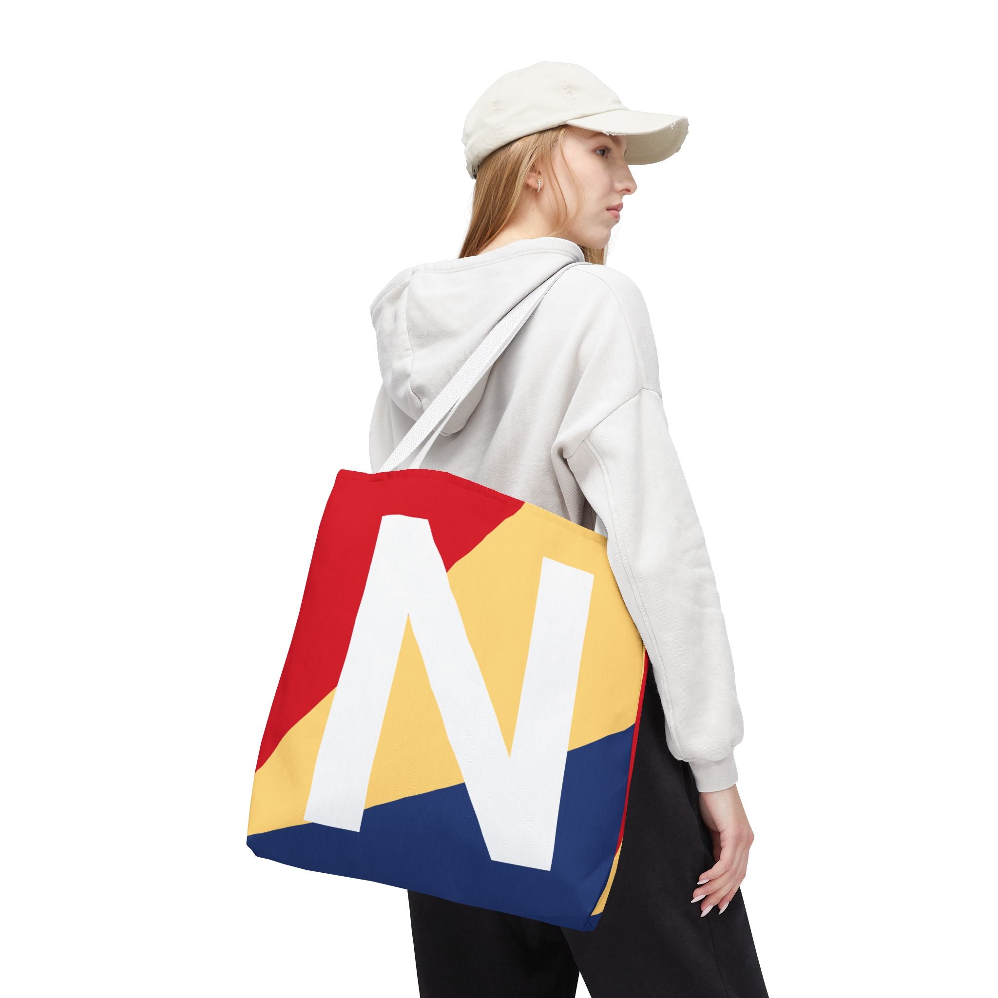 Monogram 'N' Colorblock Tote Bag — Personalized Initial N Shoulder Tote