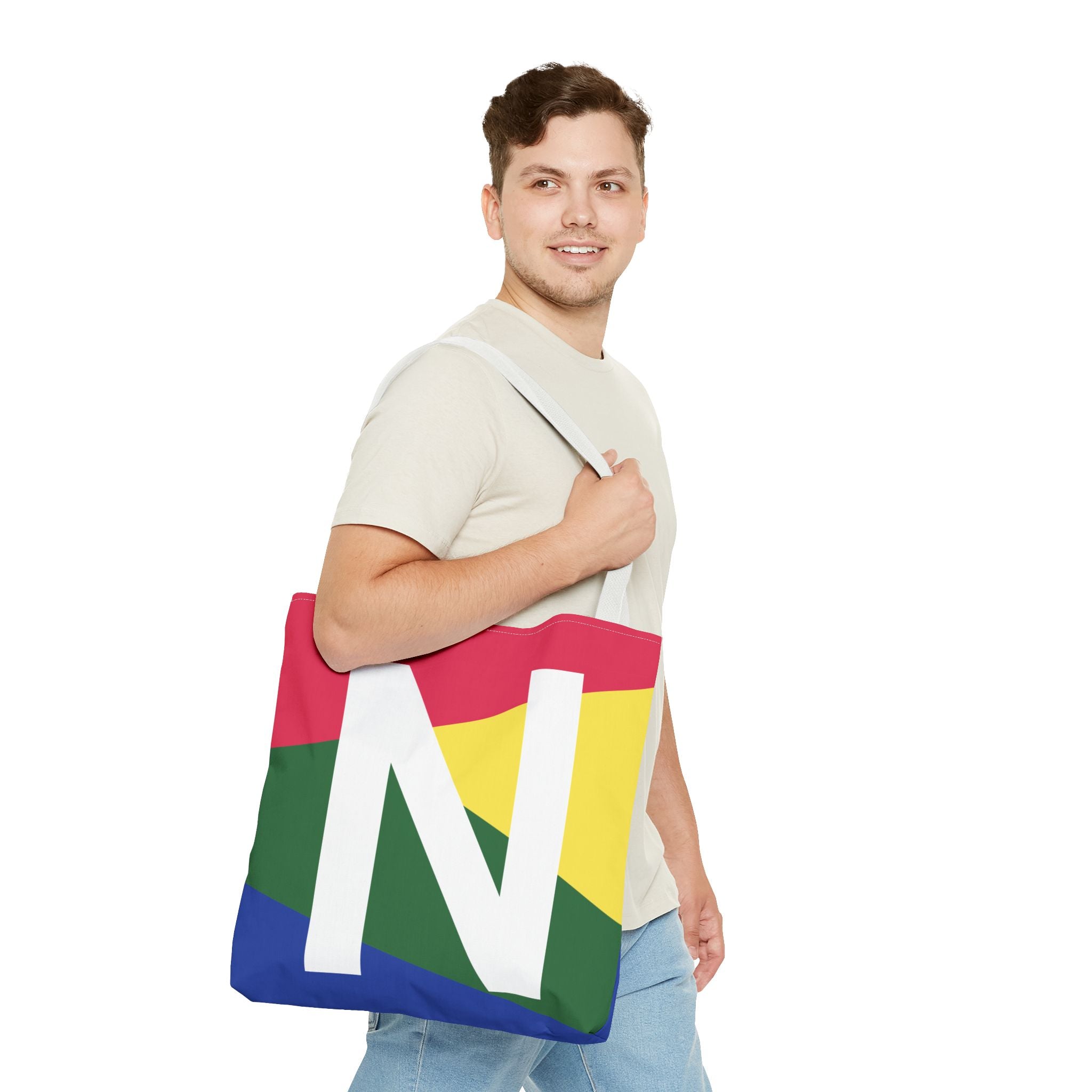 Monogram 'N' Colorblock Tote Bag — Personalized Initial N Shoulder Tote
