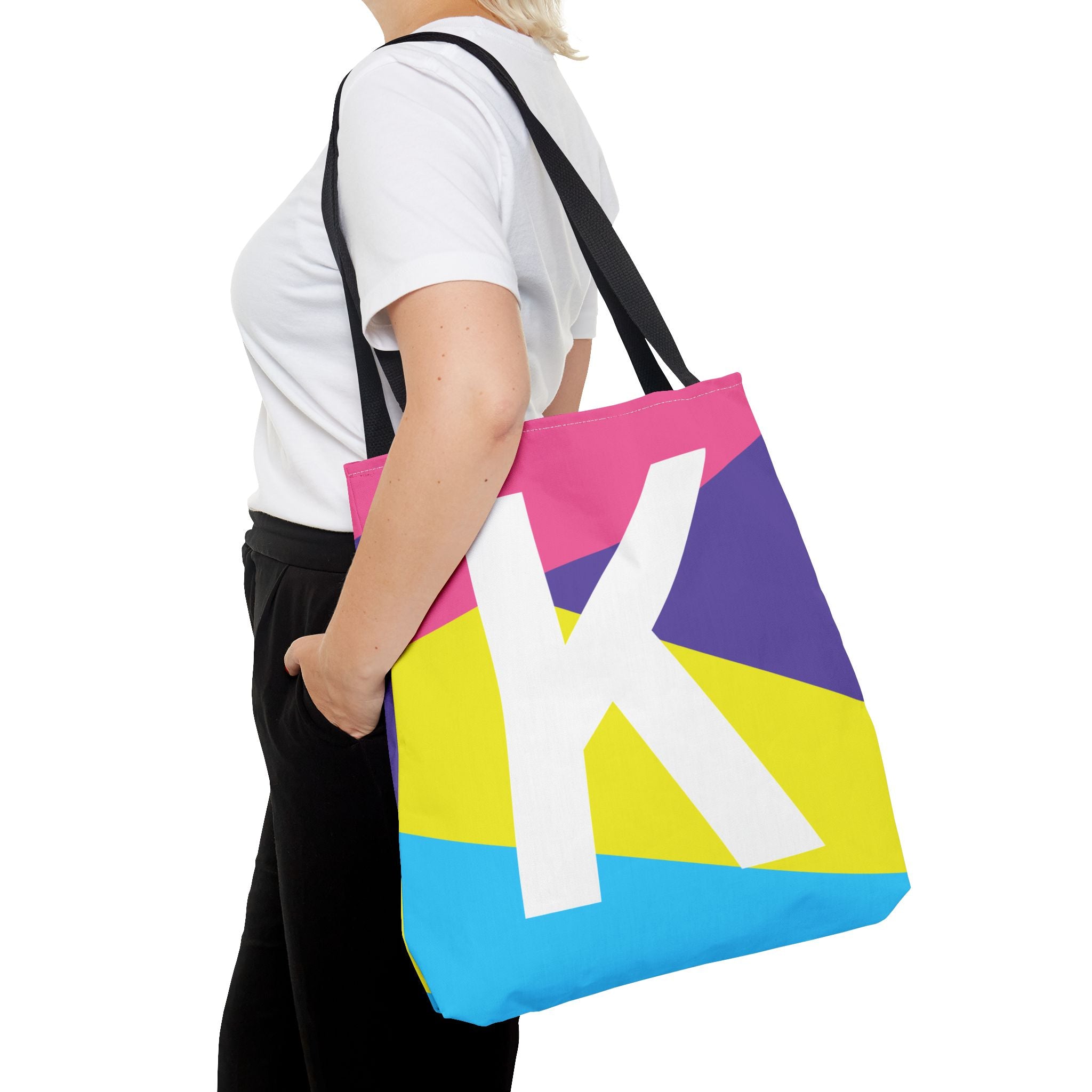 Monogram 'K' Colorblock Tote Bag — Personalized Initial K Shoulder Tote