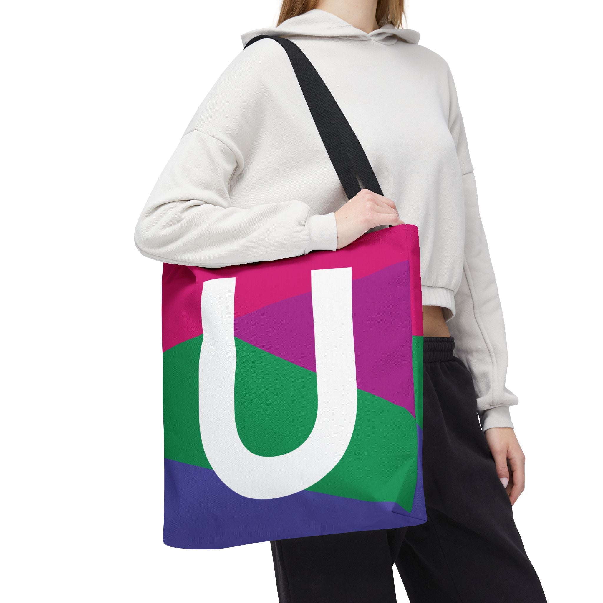 Monogram 'U' Colorblock Tote Bag — Personalized Initial U Shoulder Tote