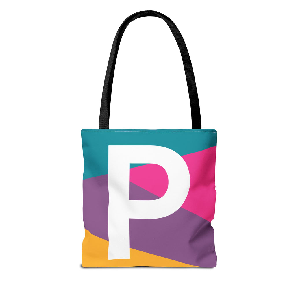 Monogram 'P' Colorblock Tote Bag — Personalized Initial P Shoulder Tote