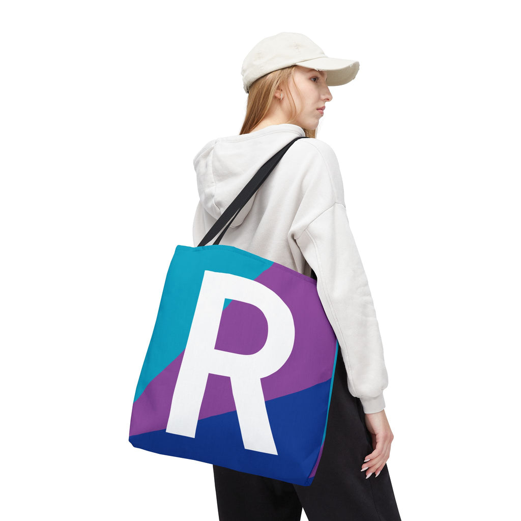Monogram 'R' Colorblock Tote Bag — Personalized Initial R Shoulder Tote