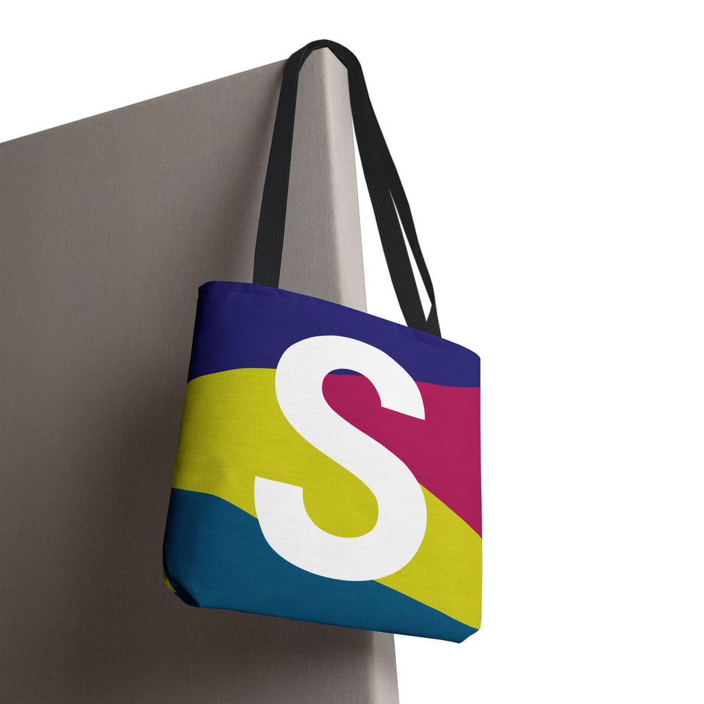 Monogram 'S' Colorblock Tote Bag — Personalized Initial S Shoulder Tote