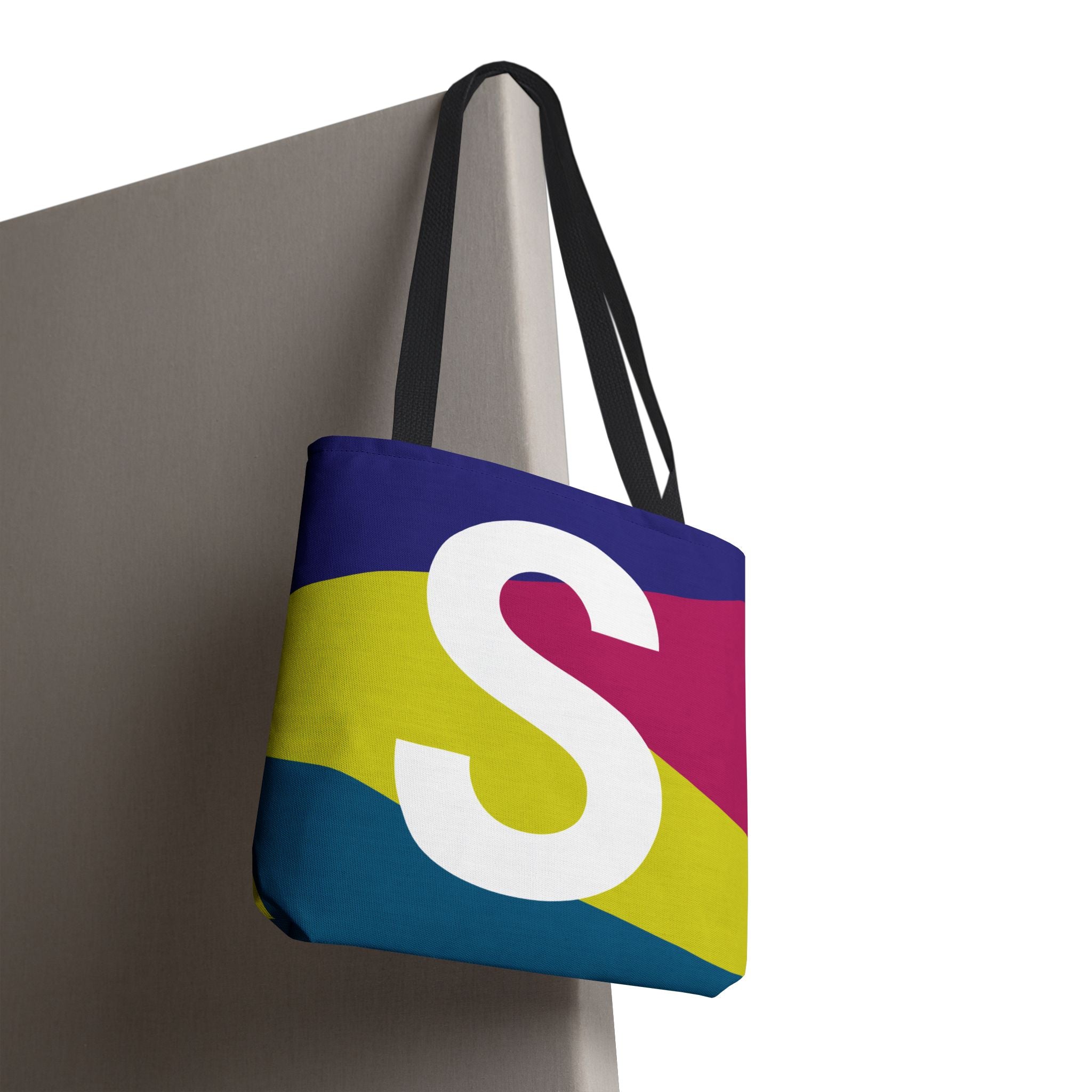 Monogram 'S' Colorblock Tote Bag — Personalized Initial S Shoulder Tote