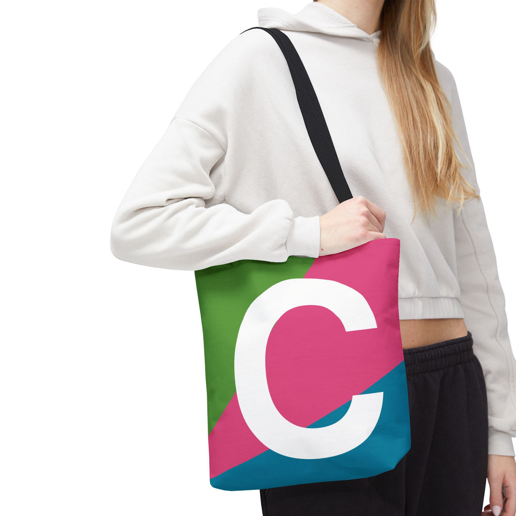 Monogram 'C' Colorblock Tote Bag — Personalized Initial C Shoulder Tote