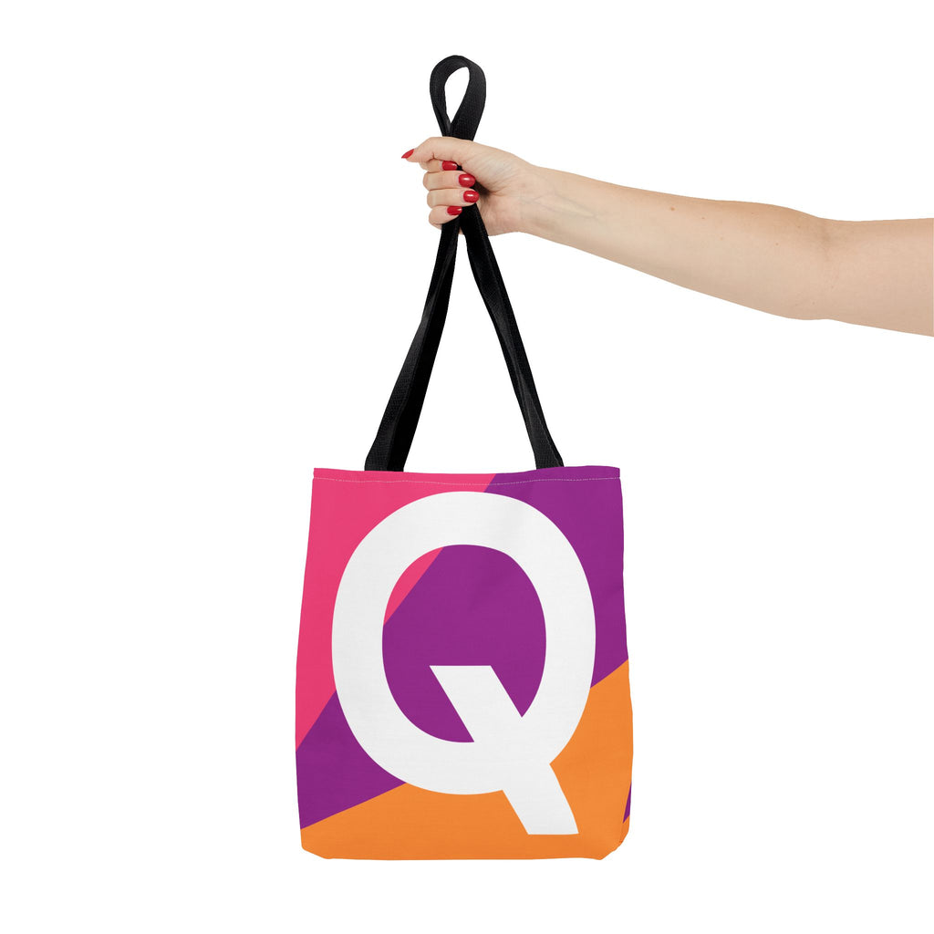 Monogram 'Q' Colorblock Tote Bag — Personalized Initial Q Shoulder Tote