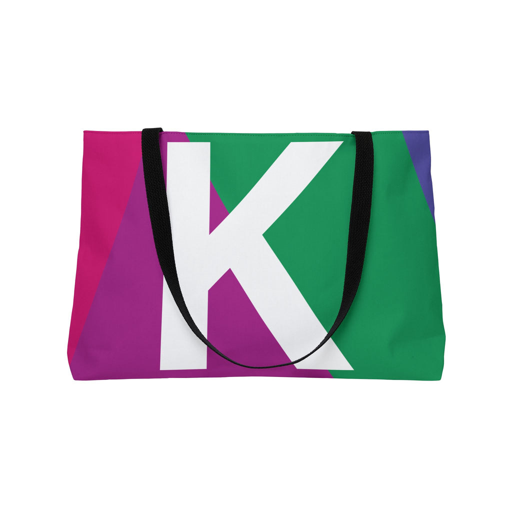 Personalized 'K' Colorblock Tote Bag — Monogram Weekender Tote