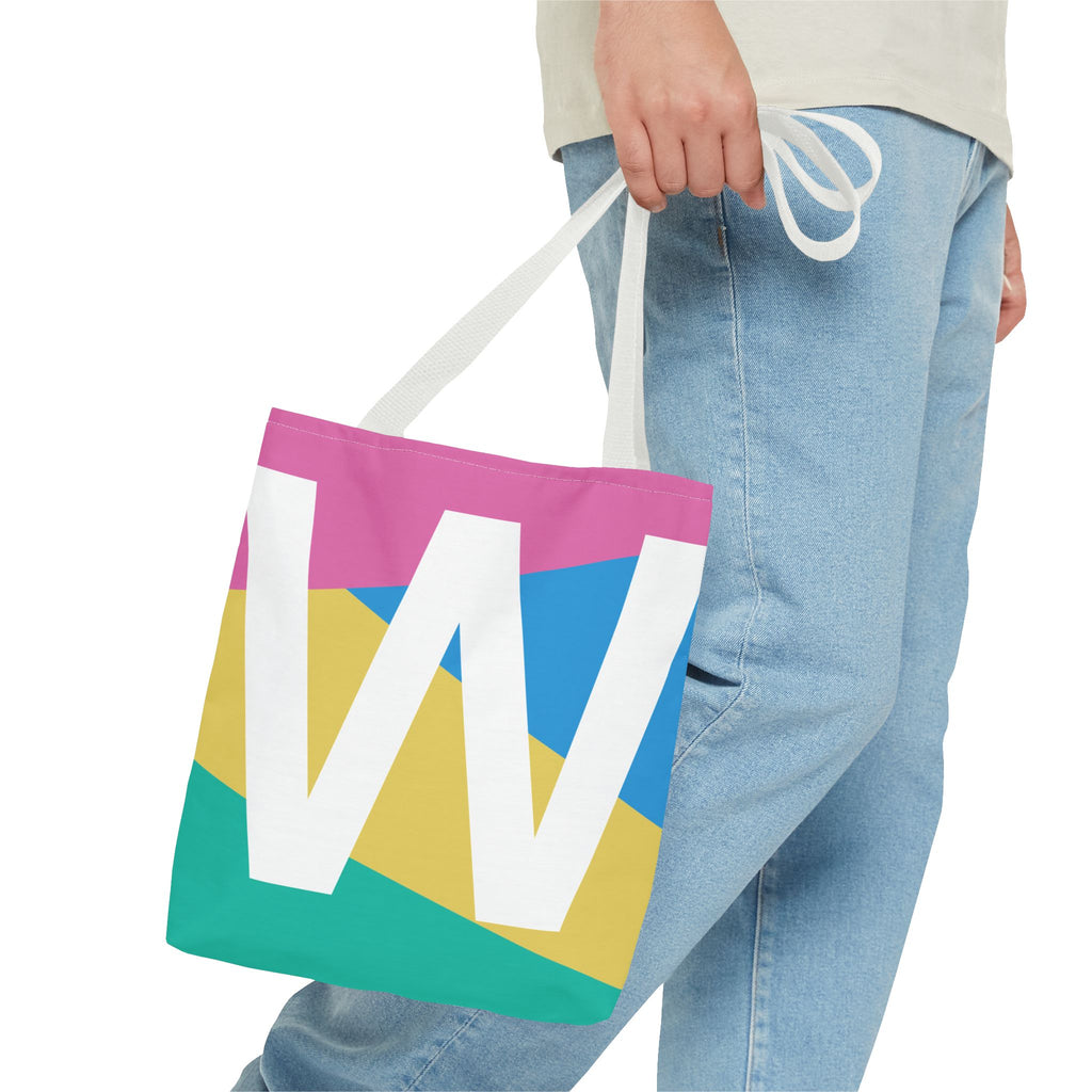 Monogram 'W' Colorblock Tote Bag — Personalized Initial W Shoulder Tote