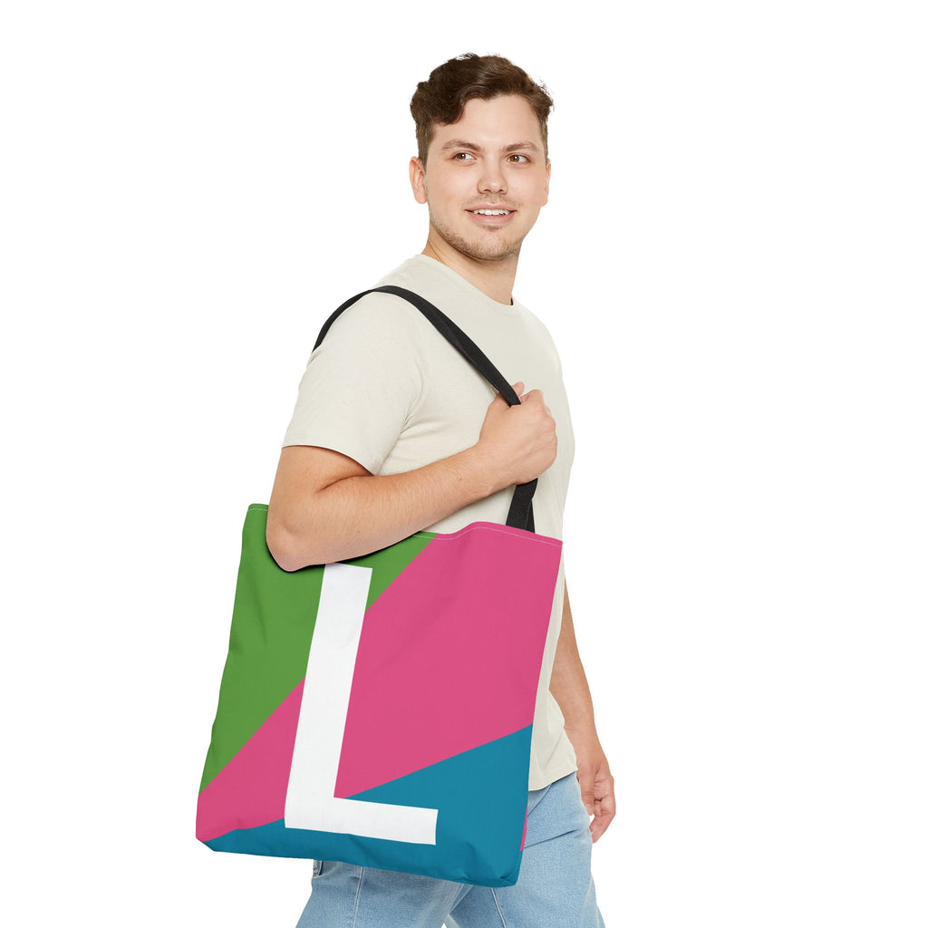 Monogram 'L' Colorblock Tote Bag — Personalized Initial L Shoulder Tote