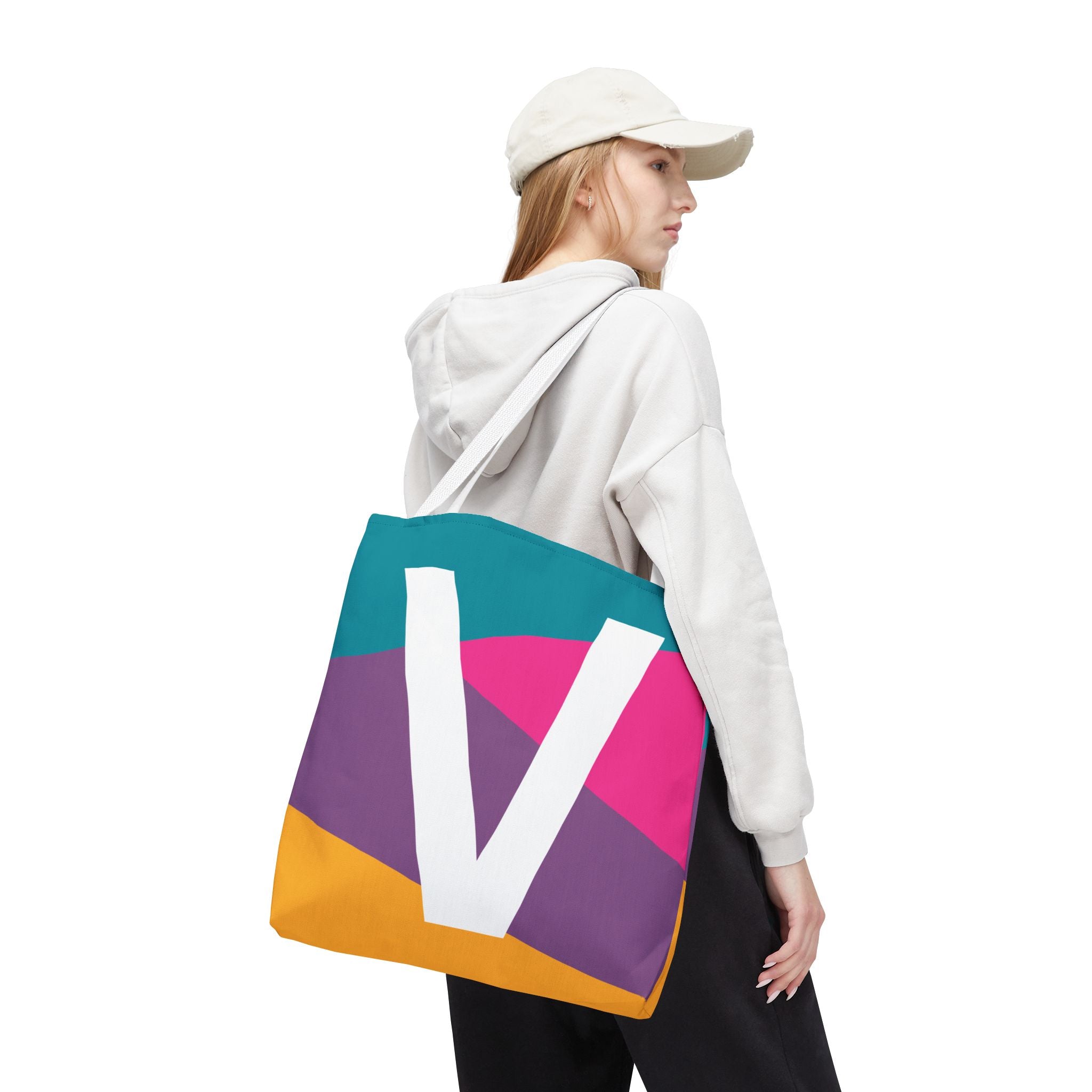 Monogram 'V' Colorblock Tote Bag — Personalized Initial V Shoulder Tote