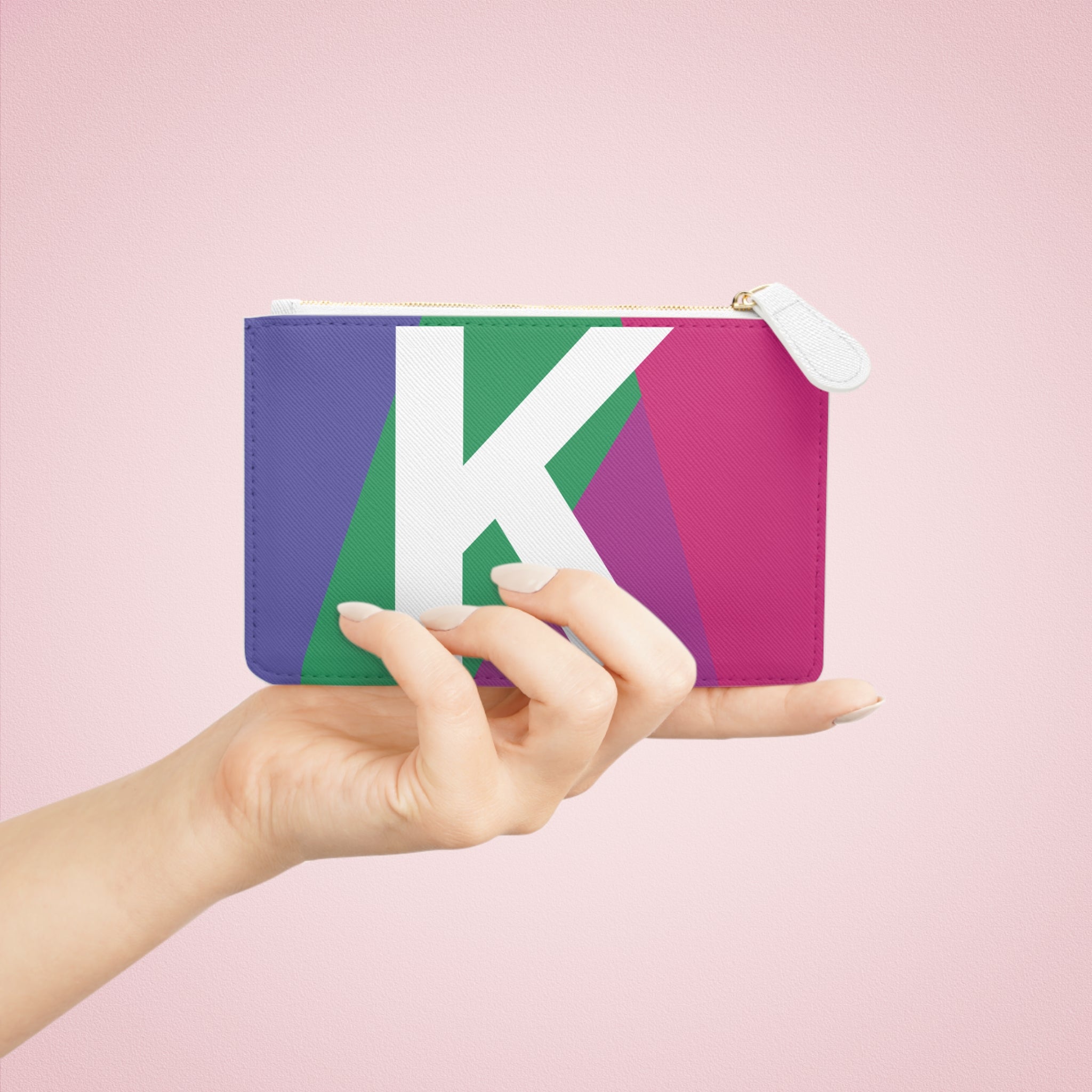 Initial K Mini Clutch — Colorblock Monogram Wristlet Wallet