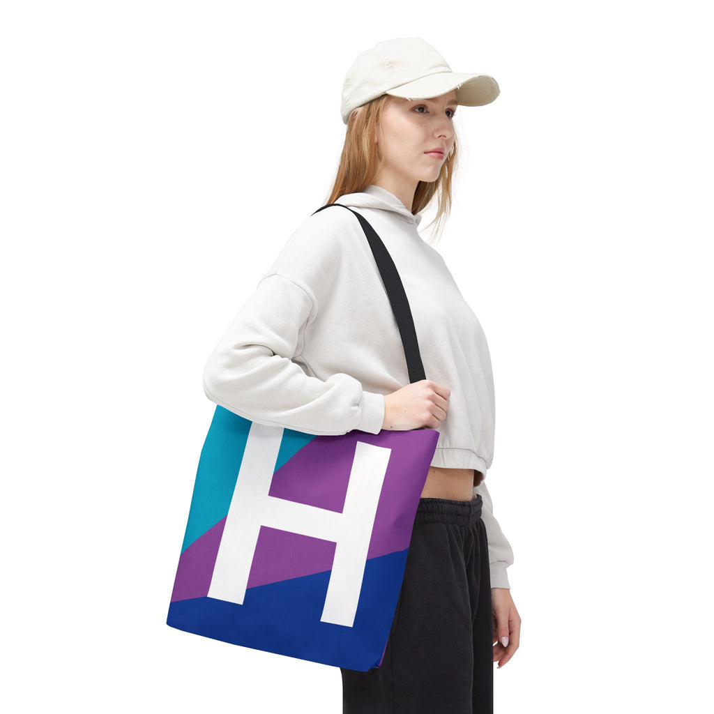 Monogram 'H' Colorblock Tote Bag — Personalized Initial H Shoulder Tote