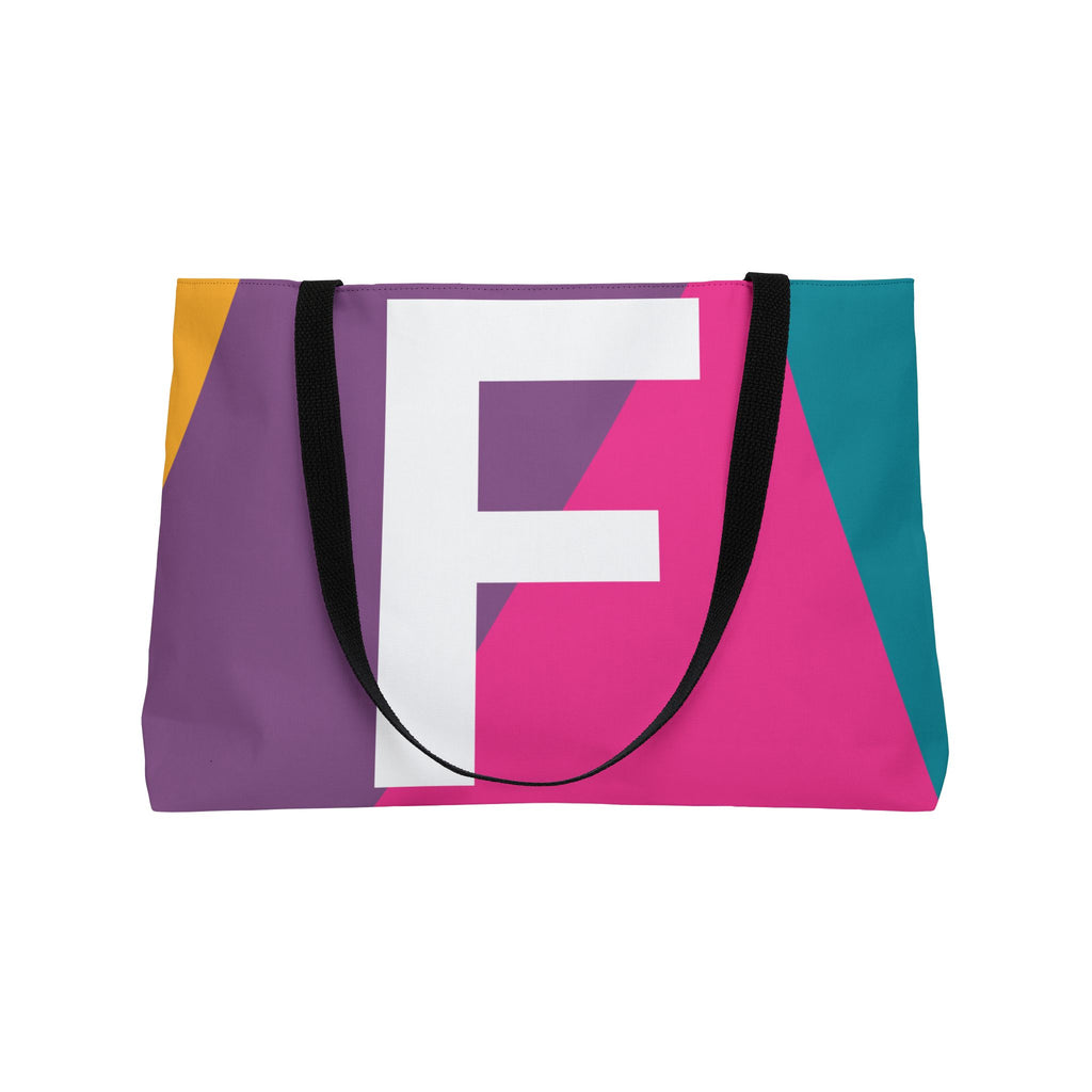Personalized 'F' Colorblock Tote Bag — Monogram Weekender Tote