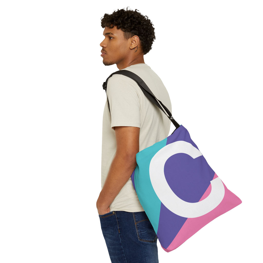Initial Letter 'C' Colorblock Adjustable Tote Bag — Monogram Alphabet Shoulder Bag