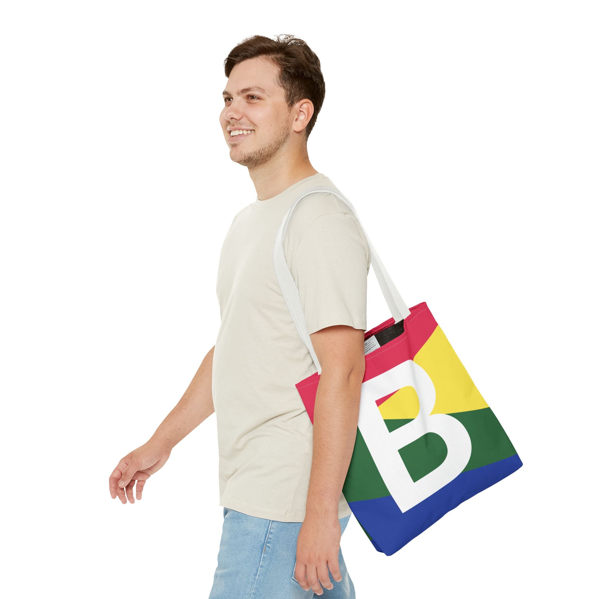 Monogram 'B' Colorblock Tote Bag — Personalized Initial B Shoulder Tote