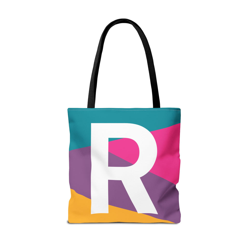 Monogram 'R' Colorblock Tote Bag — Personalized Initial R Shoulder Tote