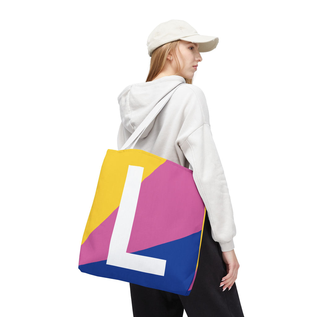 Monogram 'L' Colorblock Tote Bag — Personalized Initial L Shoulder Tote