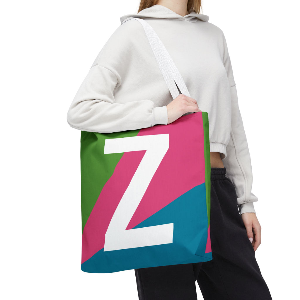 Monogram 'Z' Colorblock Tote Bag — Personalized Initial Z Shoulder Tote