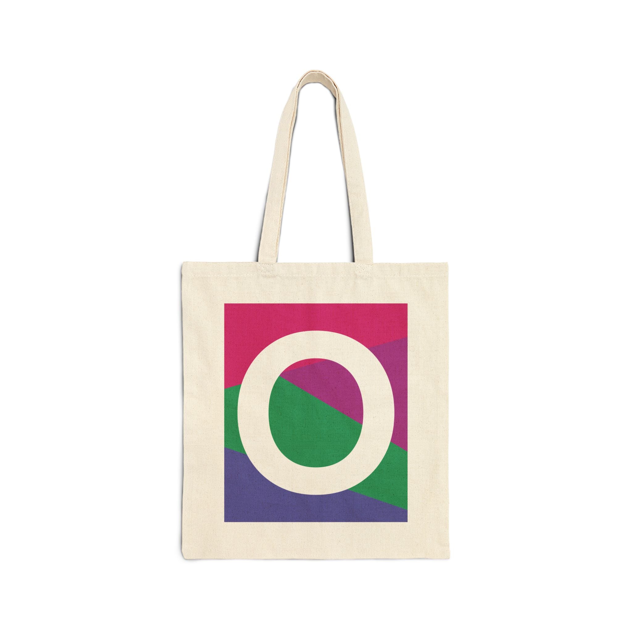 Initial O Colorblock Canvas Tote Bag — Monogram Letter O Reusable Grocery Tote