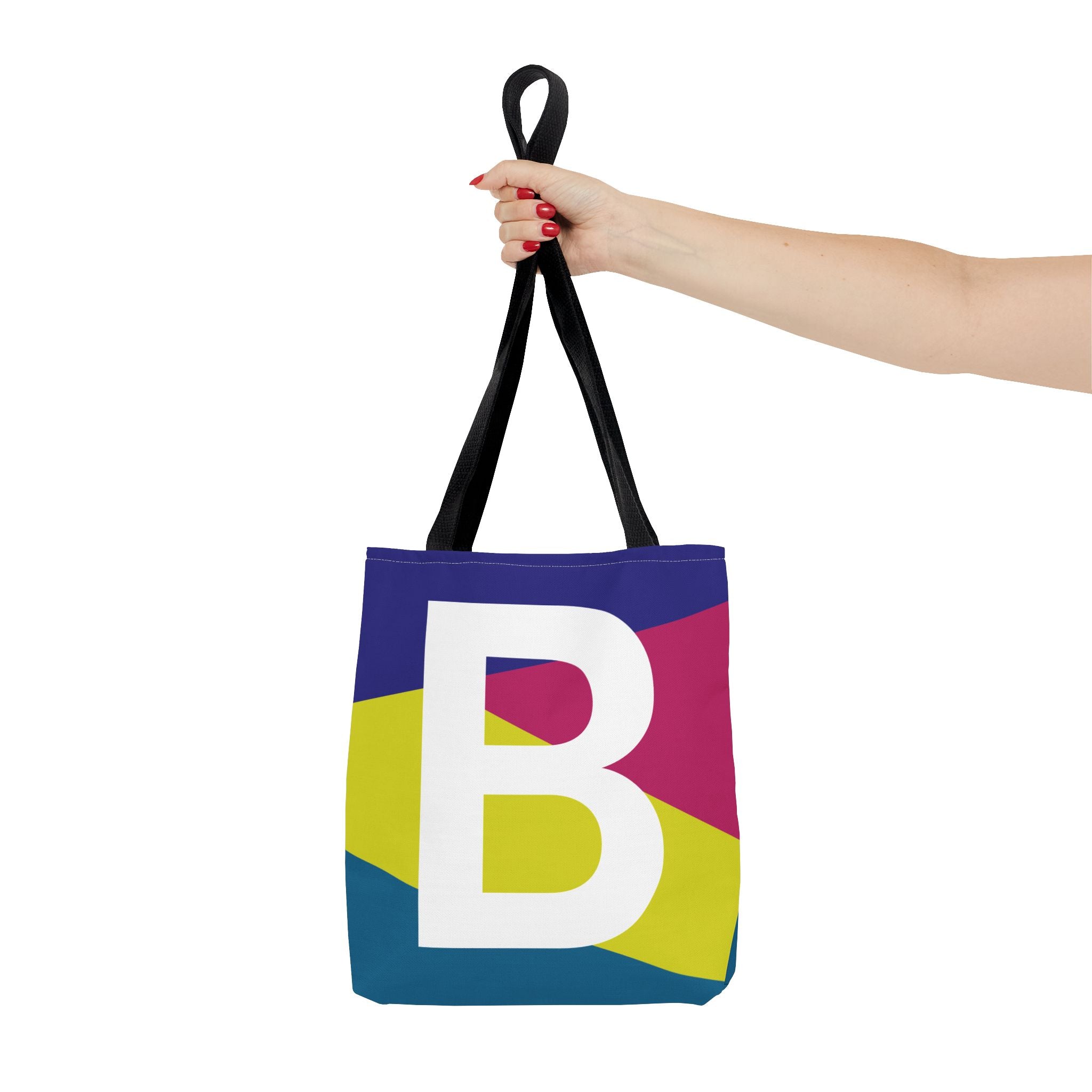 Monogram 'B' Colorblock Tote Bag — Personalized Initial B Shoulder Tote