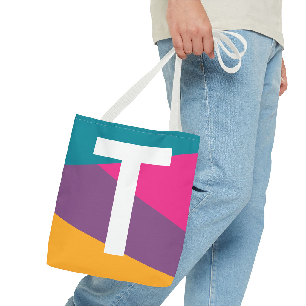 Monogram 'T' Colorblock Tote Bag — Personalized Initial T Shoulder Tote