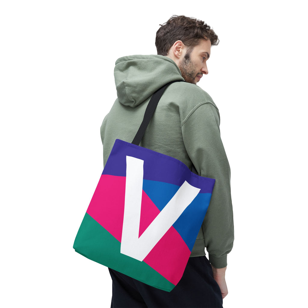 Monogram 'V' Colorblock Tote Bag — Personalized Initial V Shoulder Tote